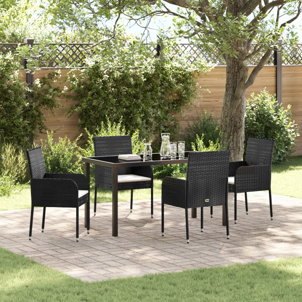 Set da Pranzo da Giardino 5 Pezzi con Cuscini in Polyrattan Nero