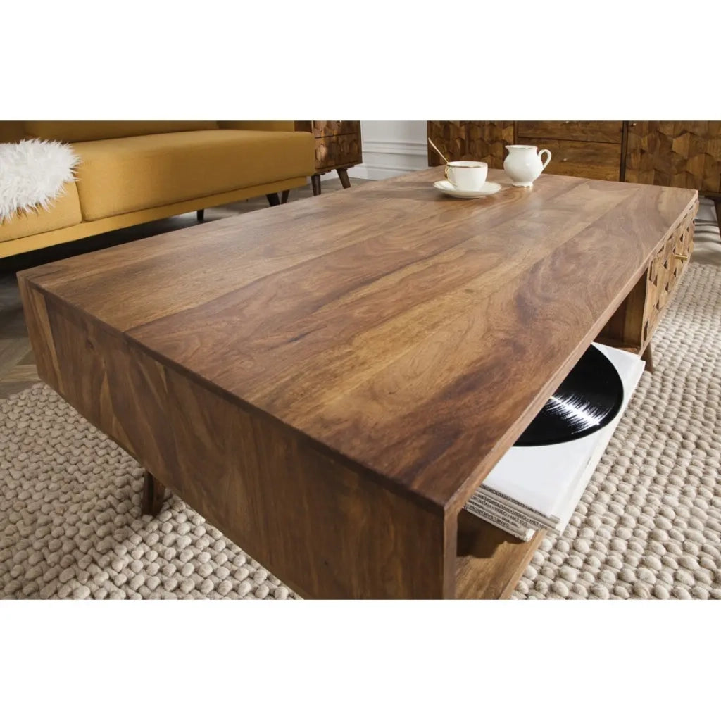 Tavolino basso SCANI 100 cm in legno di Sheesham massiccio verniciato stile scandinavo