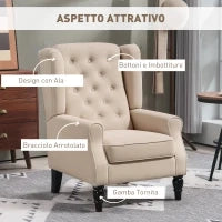 Poltrona per Salotto in Stile Francese con Seduta Imbottita e Cuscini, in Poliestere, 74x86x102 cm, Beige