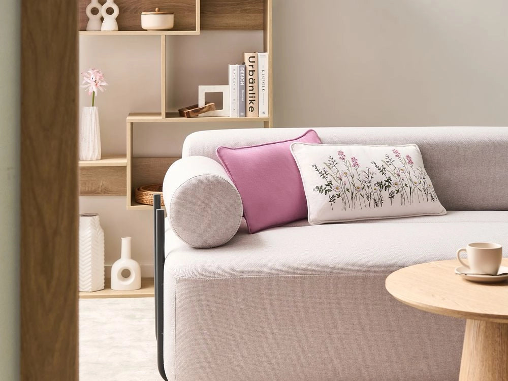 Set di 2 cuscini decorativi in tessuto di cotone bianco e rosa con motivo floreale, 30 x 50 cm