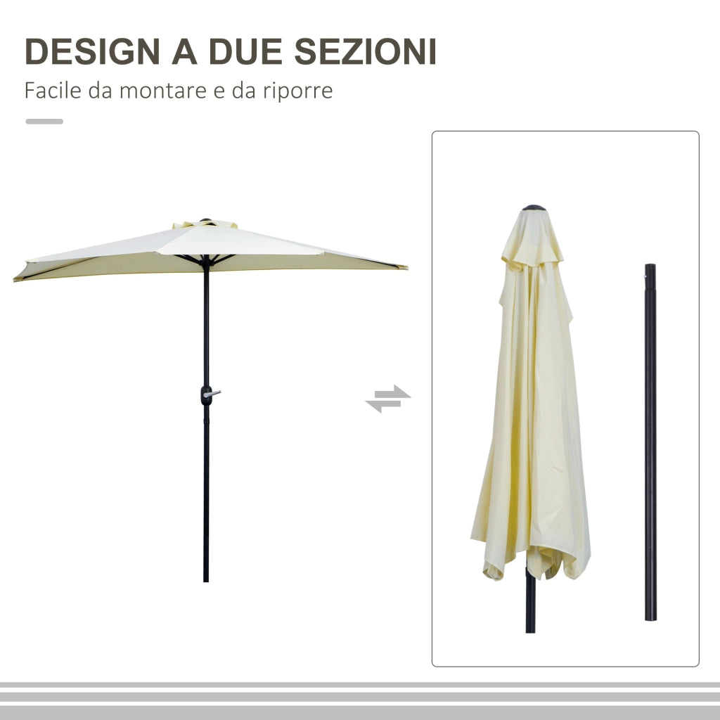 Ombrellone da Terrazza 260x135 cm a Mezzaluna con Apertura a Manovella Beige