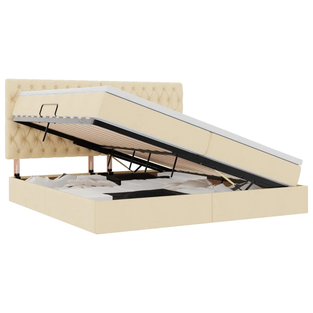 Letto con contenitore e materasso Crema 200 x 200 cm Poliestere