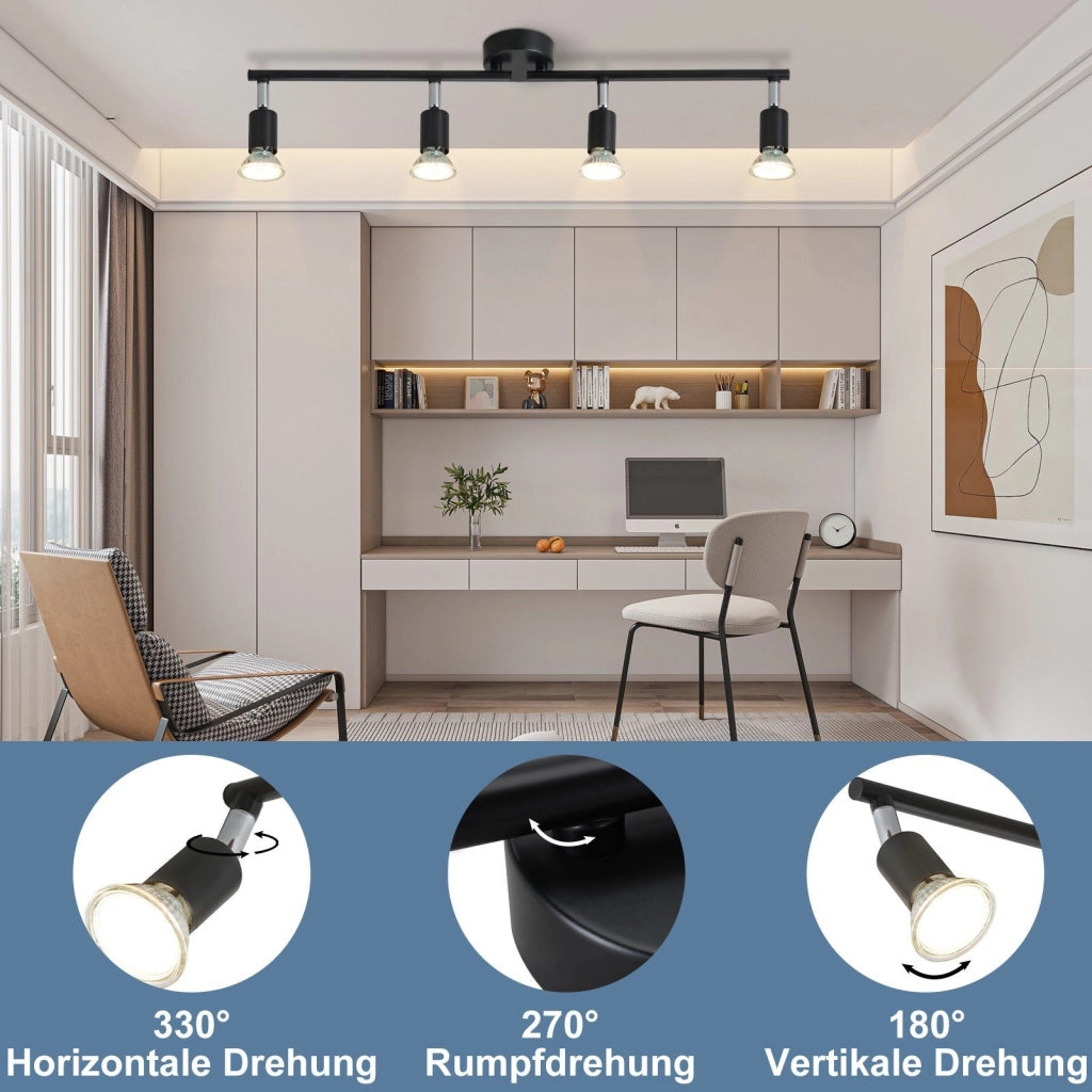 ZMH Faretto da soffitto neri 4 luci GU10 rotativi 330° moderni industriali per corridoi cucine camere letto