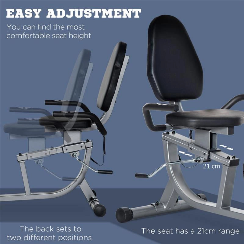CYCLETTE ORIZZONTALE RECUMBENT CON 8 LIVELLI SCHERMO LCD E SEDUTA REGOLABILE 122-137X62X103 CM