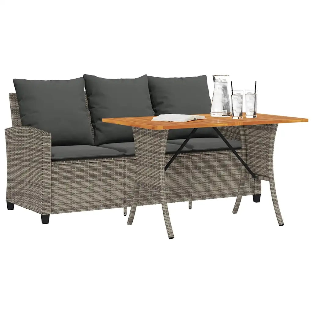 Divano da Giardino a 3 Posti Cuscini&Tavolo-Sofa da Giardino-Divano da esterno Grigio Polyrattan