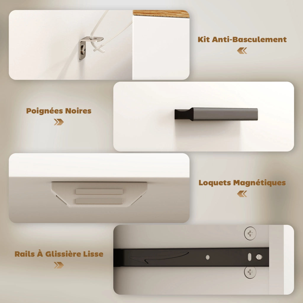 Cassettiera con ante e ripiani ¨C zephmum ¨C bianco e legno 68.6x35x90.3 cm
