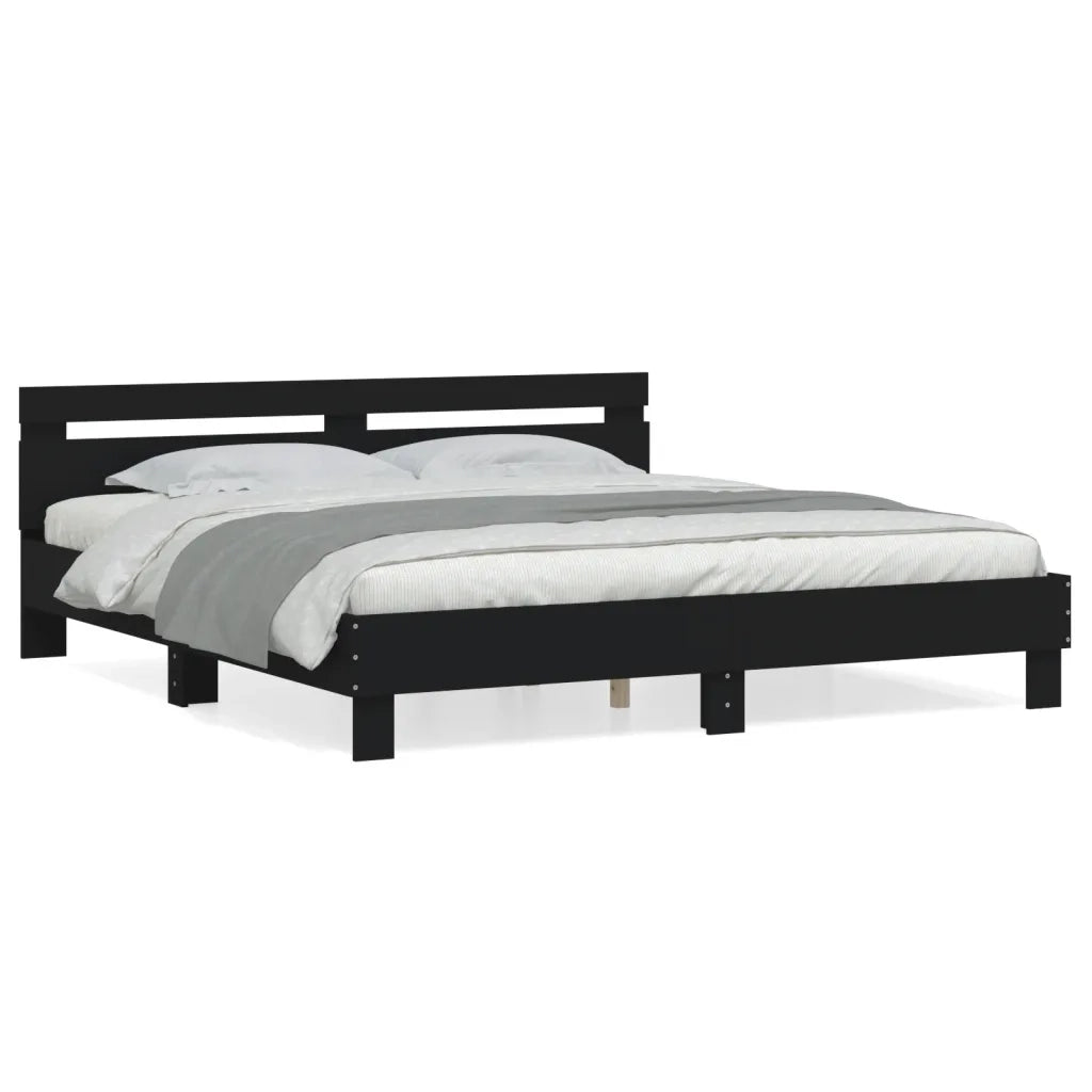 Giroletto con Testiera-Struttura Letto con testiera Nero 160x200 cm in Legno Multistrato