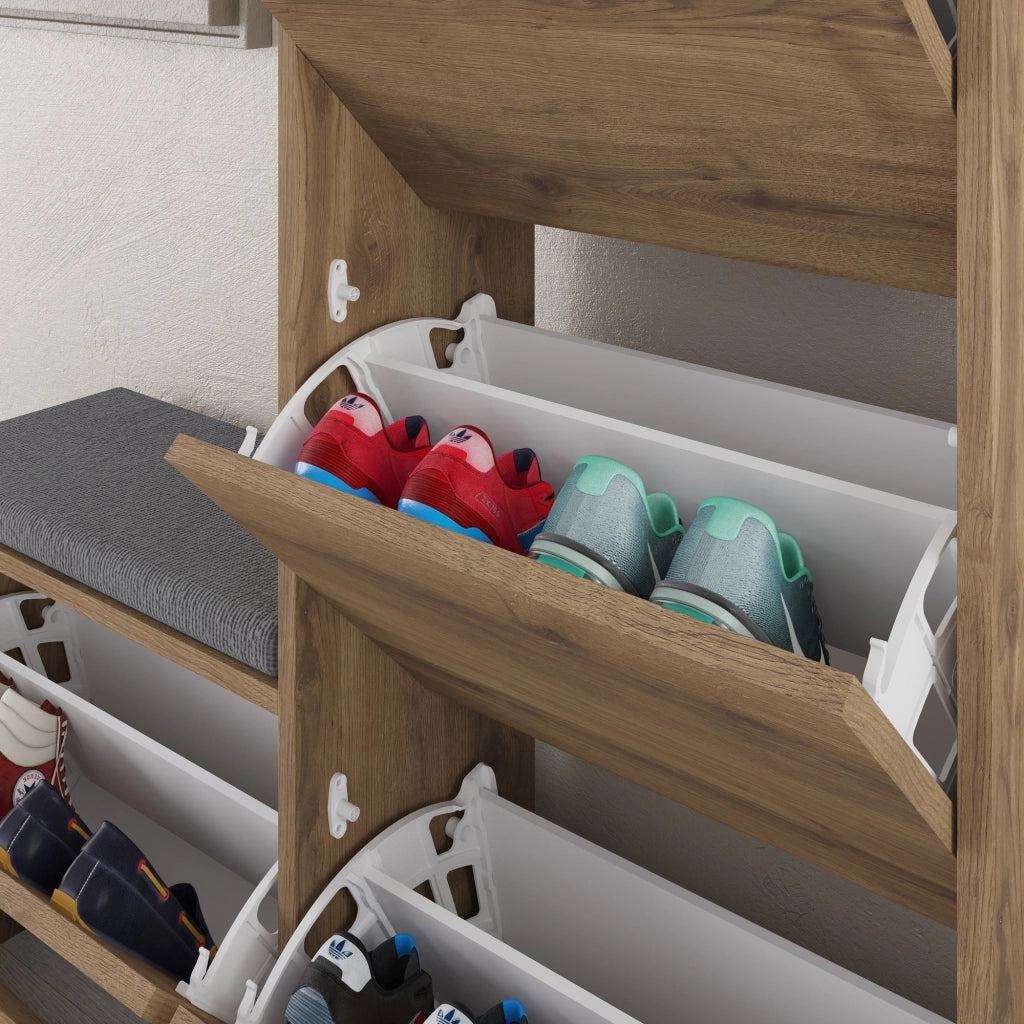 Scarpiera "Dude" con seduta in legno - 105 x 26 x 118 cm - Marrone