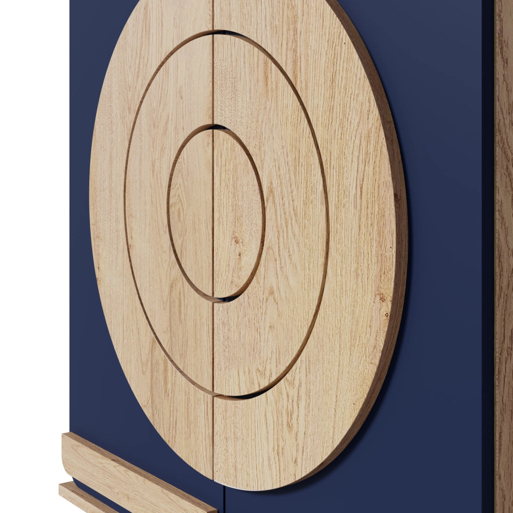 Mobile Scarpiera con 2 Ante geometriche Rotonde; 4 Ripiani; Stile Moderno; in Pannello truciolare; Blu; 76×37×98;5 cm