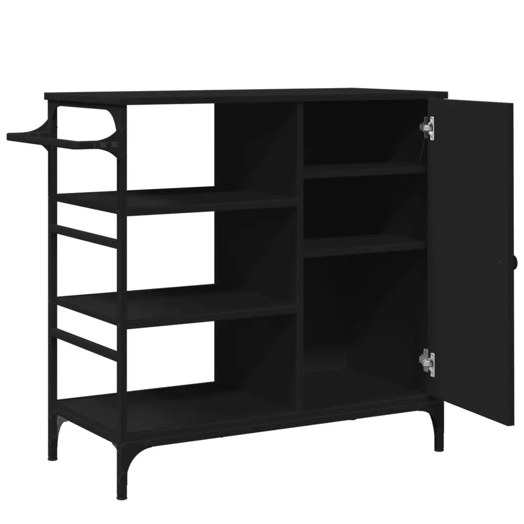 Carrello da Cucina-Scaffale per Cucina Nero 87,5x38,5x84,5 cm in Legno Multistrato