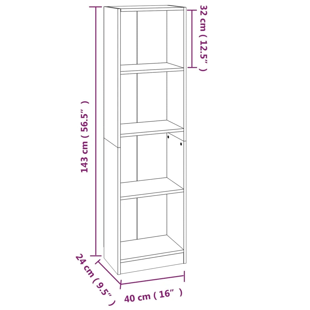 Libreria 4 Ripiani Grigio Sonoma 40x24x143 cm Legno Multistrato