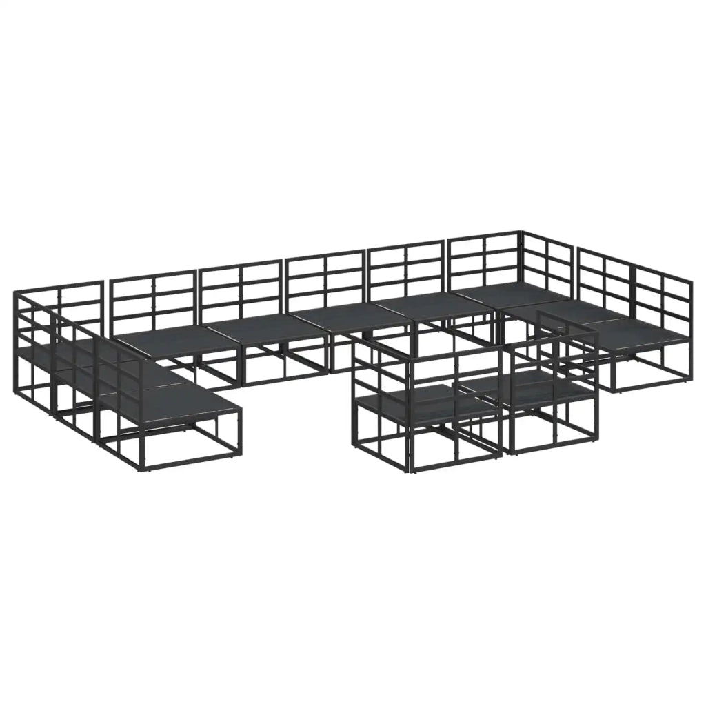 Set Divano da Giardino con cuscino 12 pcs Nero Alluminio 3378924