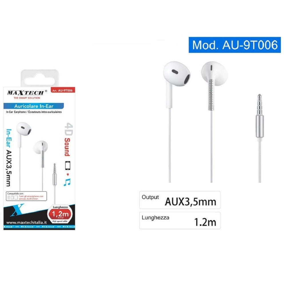 Trade Shop - Auricolari Cuffie In-ear Connettore Aux 3,5mm Cavo Da 1,2 Mt Smartphone Au-9t006 -