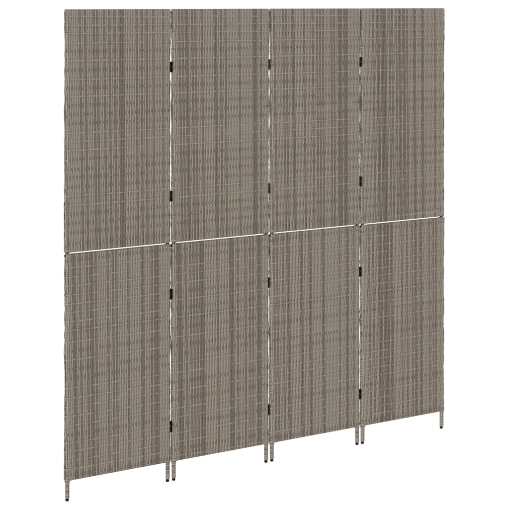 Divider Room a 4 Pannelli Pieghevole Grigio 195x180 cm in Poly Rattan