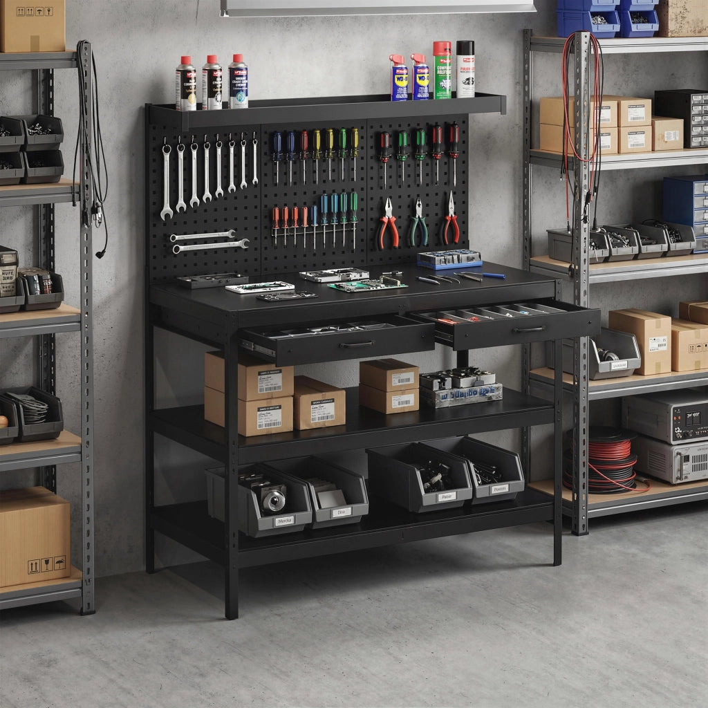 Scrivania da lavoro ¨C zephmum ¨C nero, metallo, legno, 122x61x156 cm