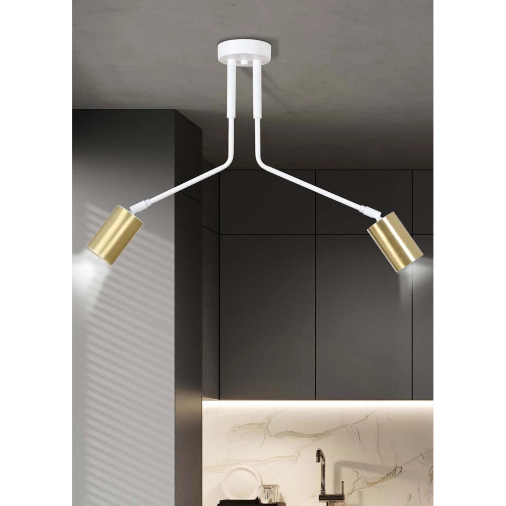 Plafoniera Minimal Tenjin Acciaio Bianco 2 Luci Gu10 Ip20