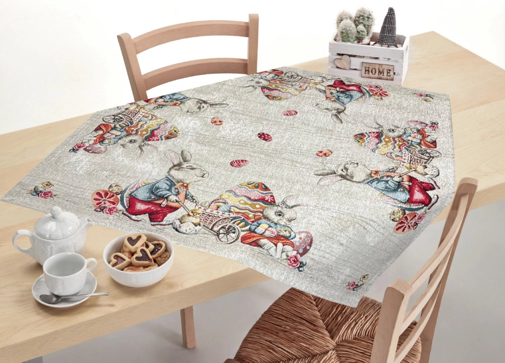 Tovaglia Pasqua Centrino Runner Tavola Fantasia Bunny Easter Made Italy - 90x90 - Bunny Easter