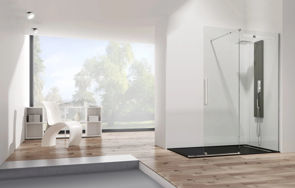 Box doccia frontale VETRUM 1 fisso + 1 scorrevole 150 cm (147-152) acciaio inox lucido