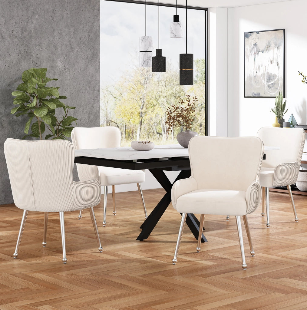 Set 6 sedie imbottite in velluto beige con braccioli