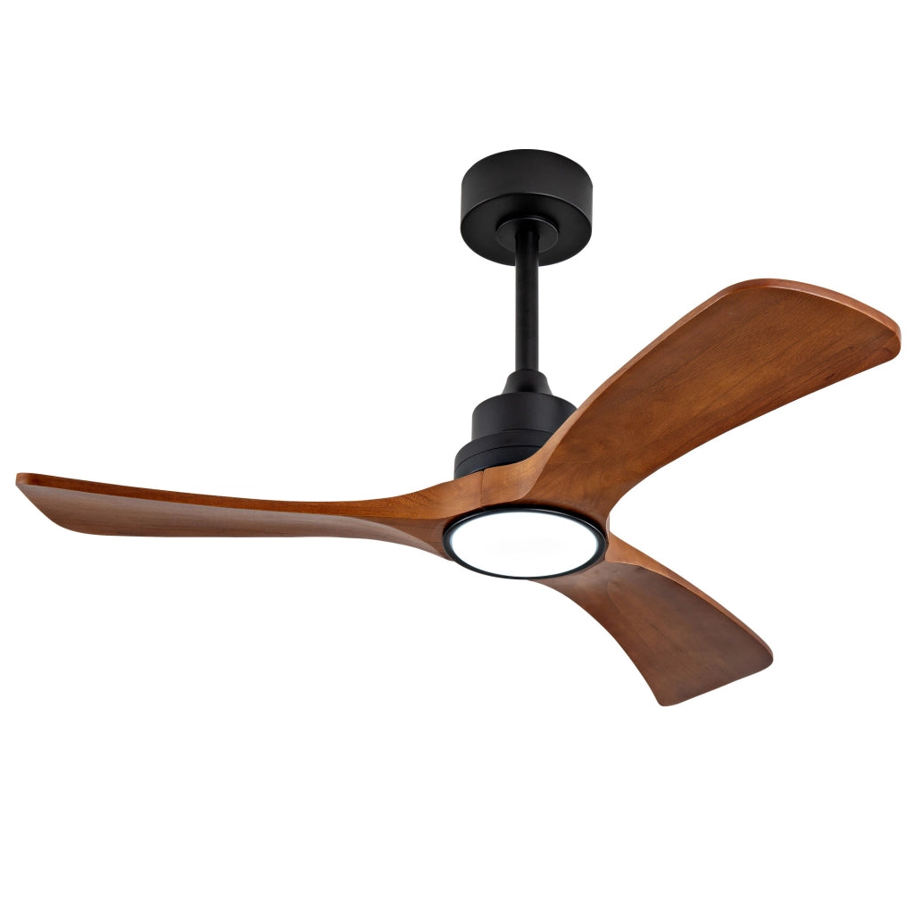 Ventilatore da soffitto con luce LED 42 pollici; 3 pale in legno massello; nero e noce scuro