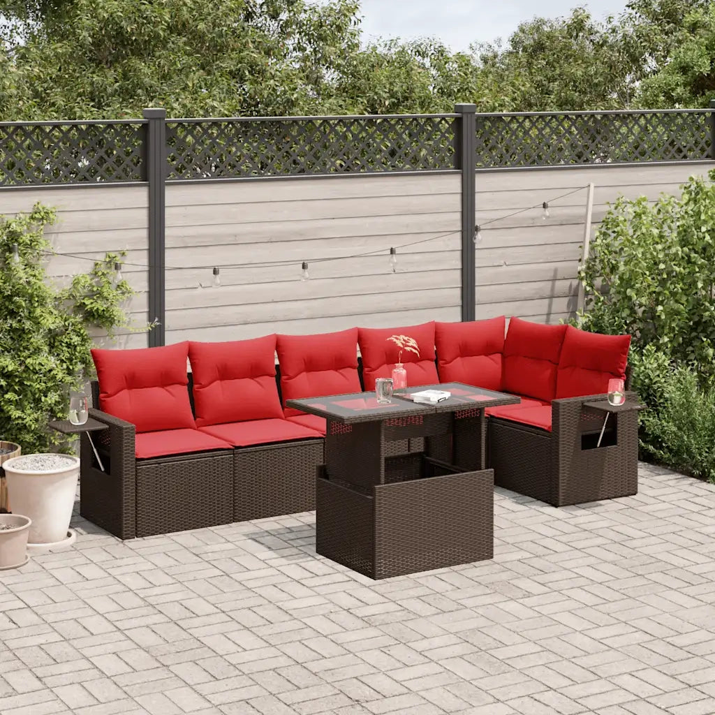 Set Divani da Giardino 7 pz con Cuscini Marrone in Polyrattan 3267924