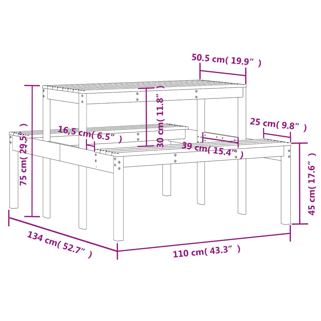 Tavolo da Picnic Marrone Cera 110x134x75 cm Legno Massello Pino 844647