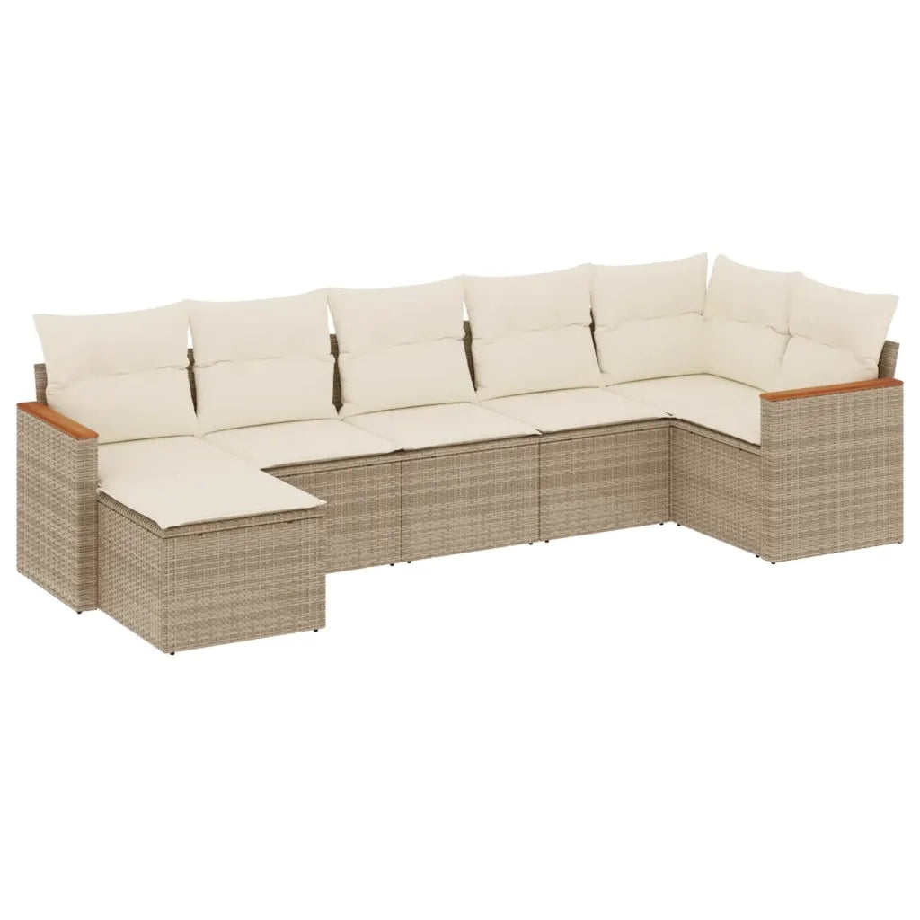 Set Divani da Giardino 7 pz con Cuscini Beige in Polyrattan