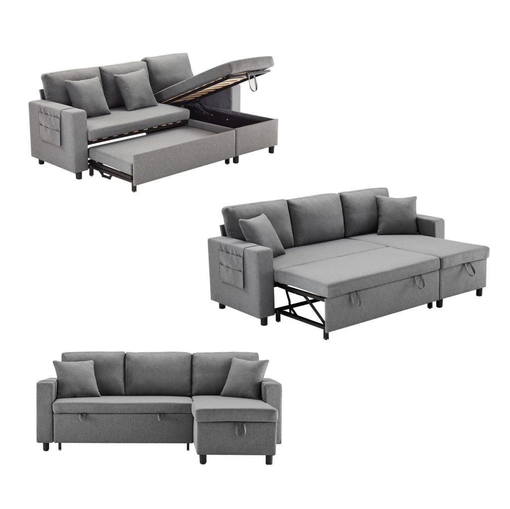 Divano letto angolare 3-4 posti grigio scuro con contenitore