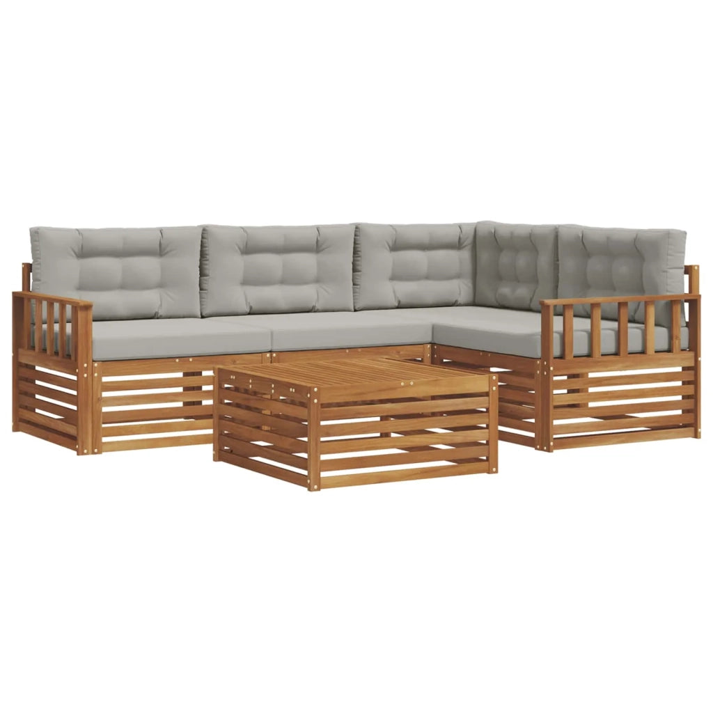 Set di divani da esterno 5 pcs Grigio Naturale e Chiaro