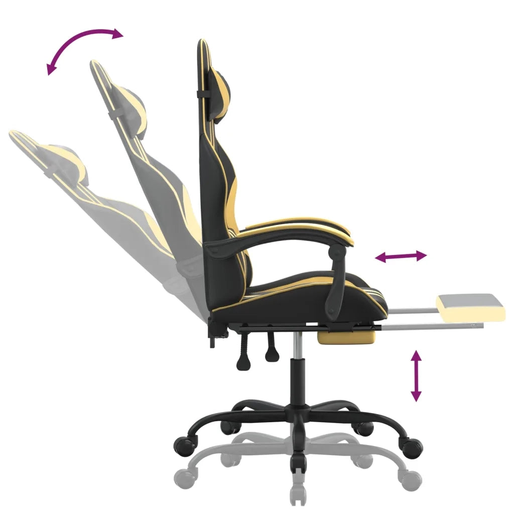 Sedia da Gaming con Poggiapiedi Nero e Oro in Similpelle 3143832