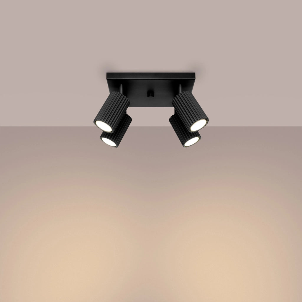 Plafoniera quadrata 25cm nera 4 spot GU10 Pure Lume