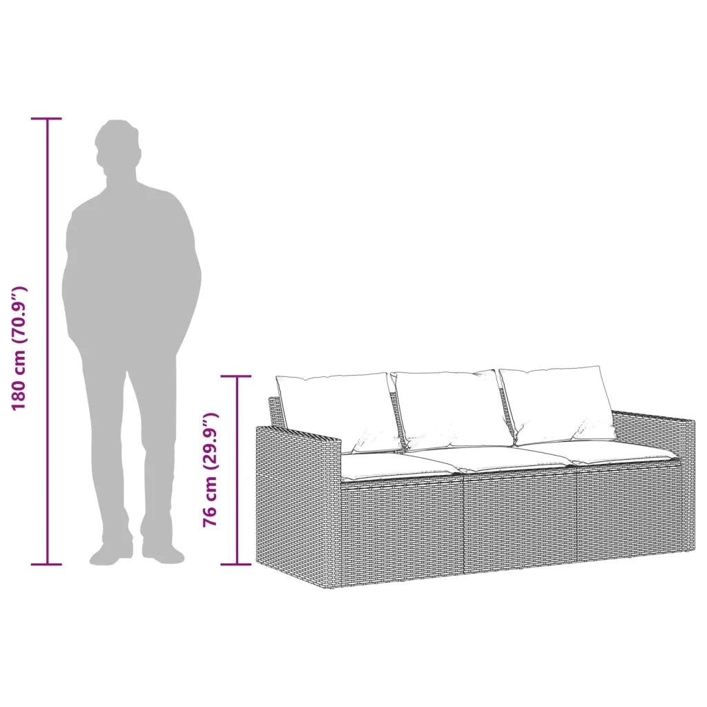 Divano da Giardino a 3 Posti con Cuscini Nero in Polyrattan 366340