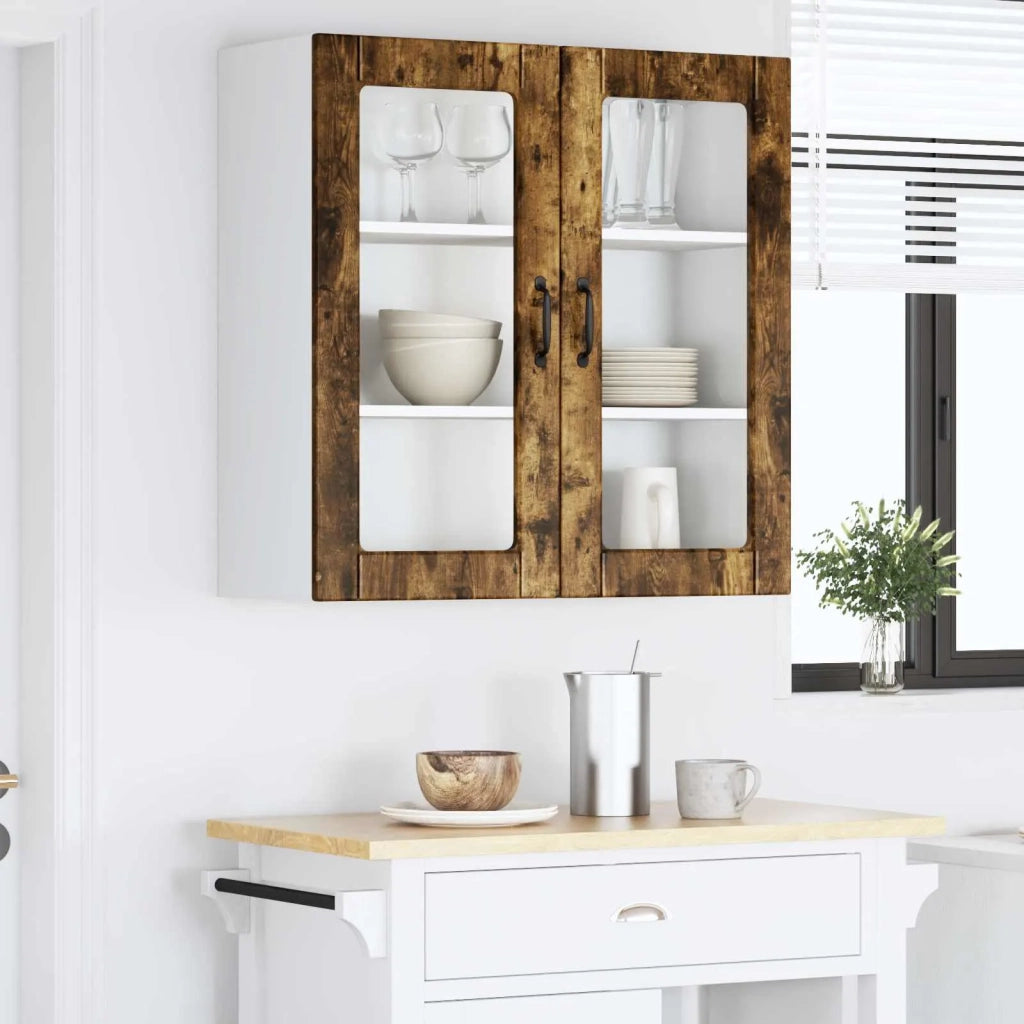 Pensile da cucina | Mobile in vetro da parete PORTO Rovere fum¨¦ 80 x 31 x 80 cm