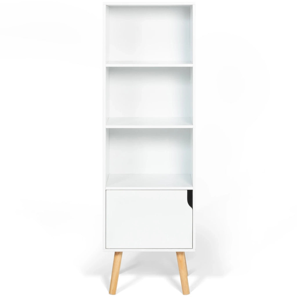 IDMarket - EMMIE Libreria scandinava bianca con ripiano portaoggetti e colonna