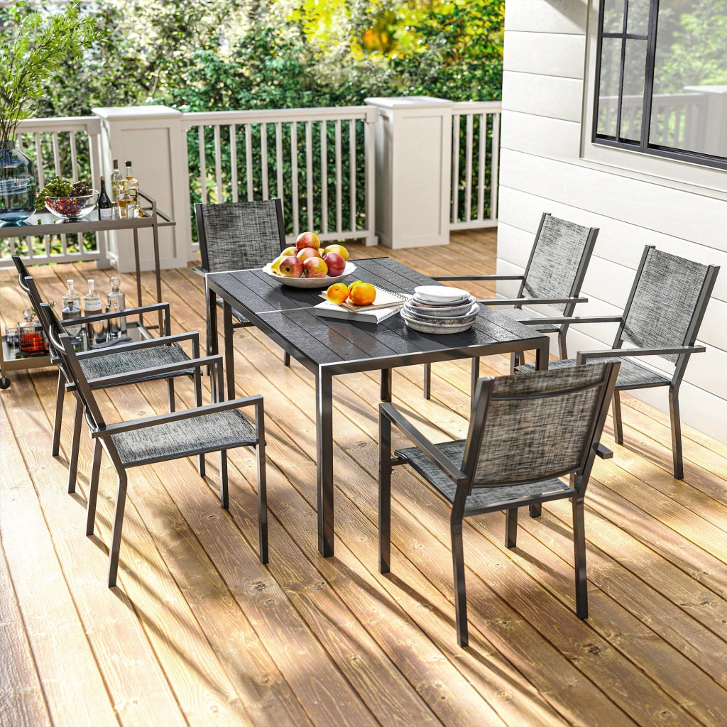 Tavolo da giardino con 6 sedie impilabili ¨C zephmum ¨C 150 cm, nero, acciaio