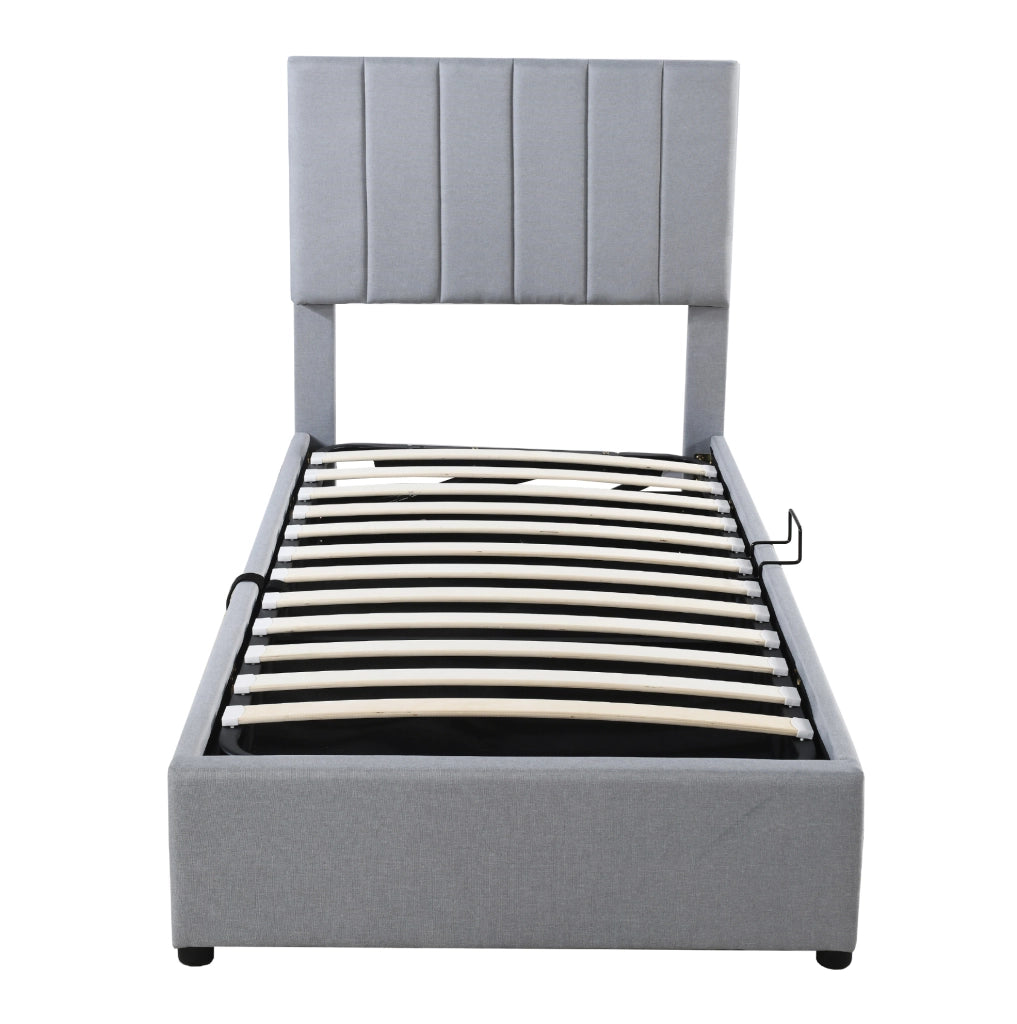Letto imbottito per bambini 90x200 cm con vano idraulico grigio