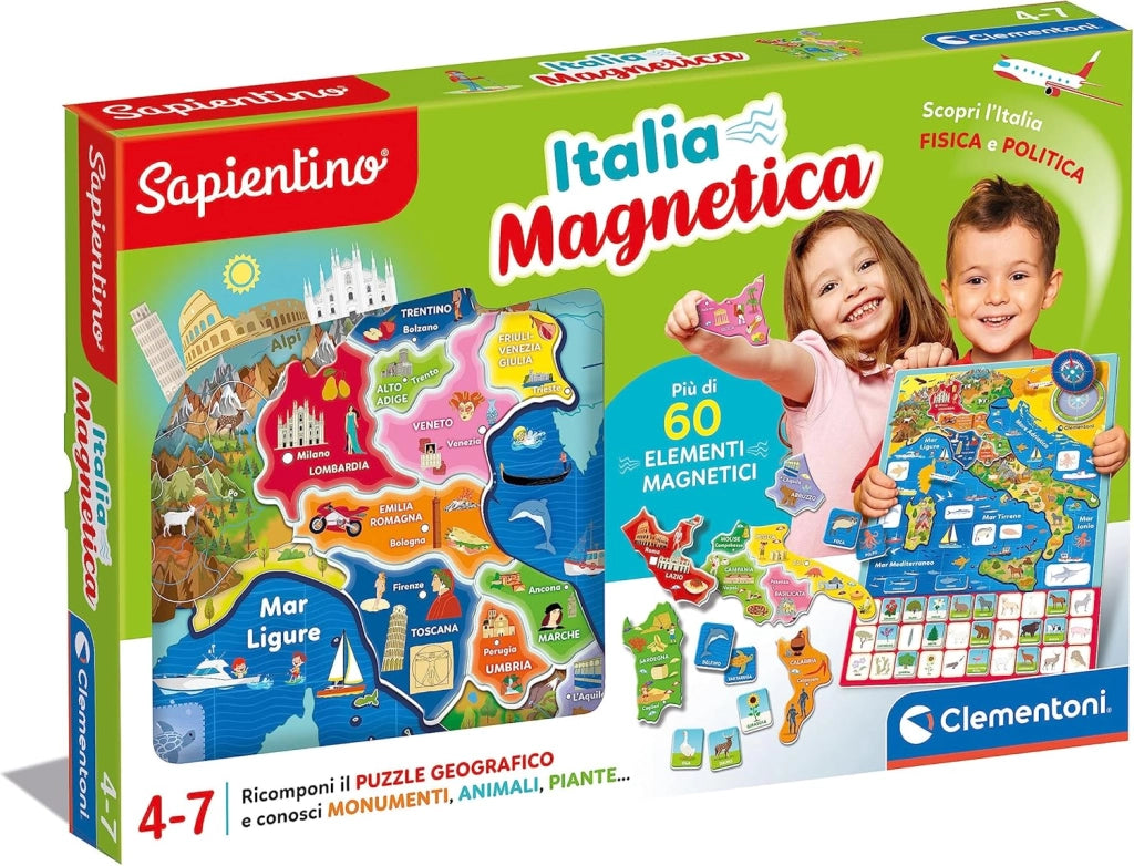 Sapientino - Geo-Puzzle Magnetico Italia - Puzzle con Cartina Dell`Italia Fisica, Gioco Educativo di Geografia, Clemento
