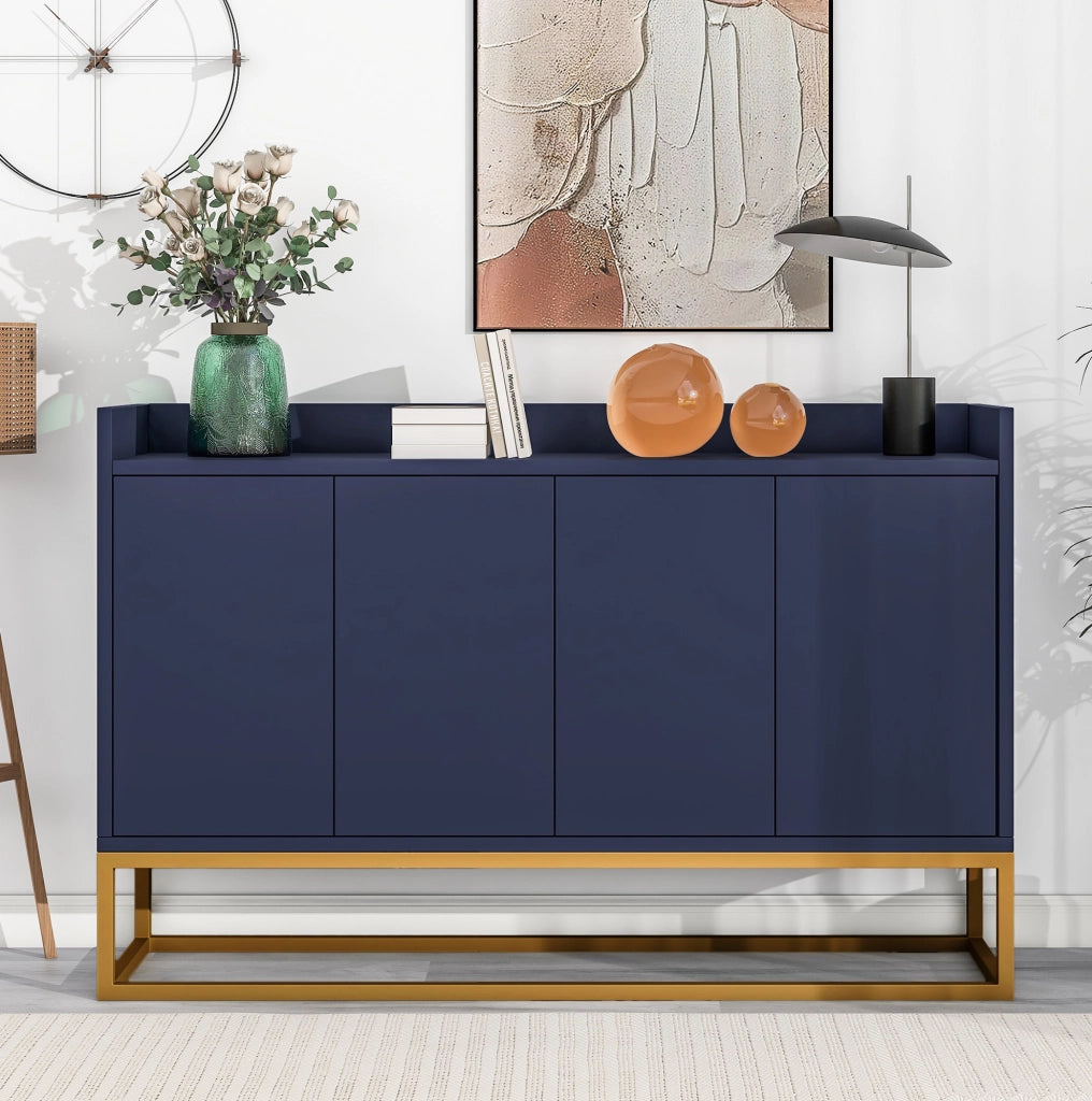 Credenza 120x30x80 cm con 4 ante e ripiani regolabili; MDF e pannello truciolare blu navy