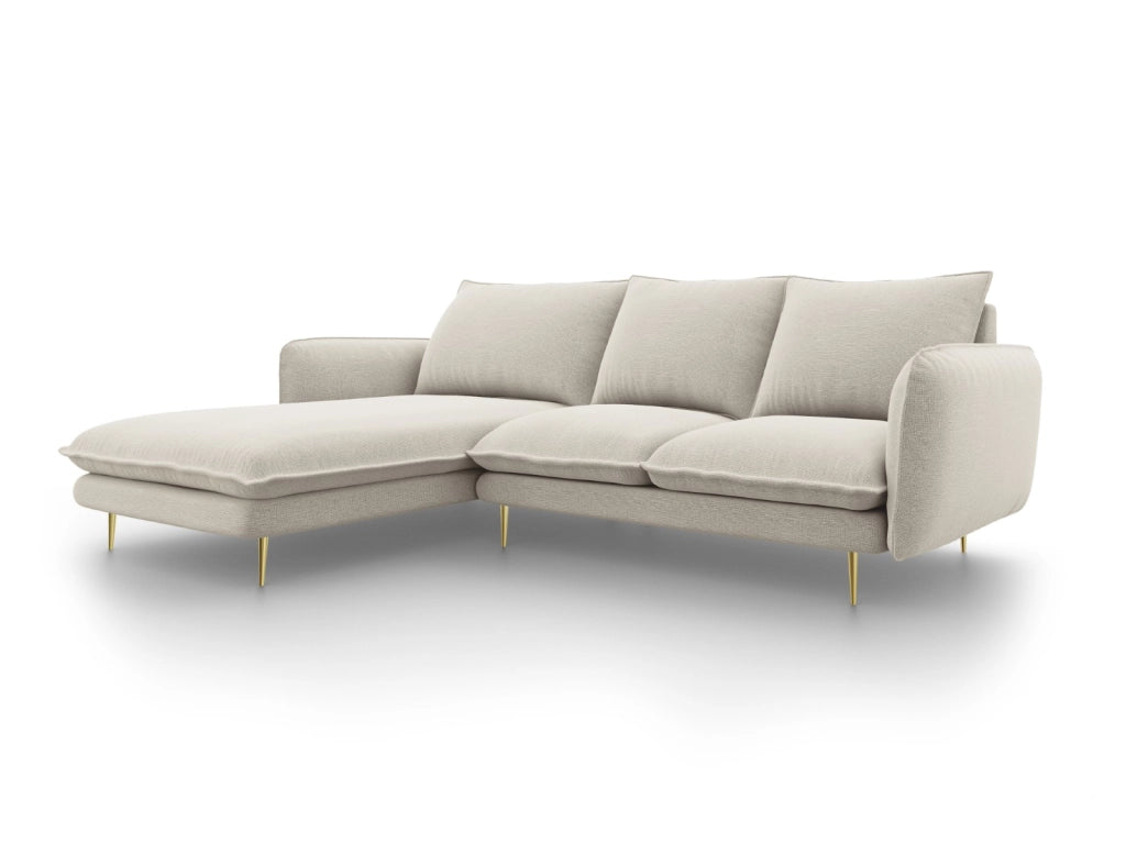 Cosmopolitan Design - Divano angolare sinistro "Vienna" 5 posti in tessuto strutturato beige chiaro 