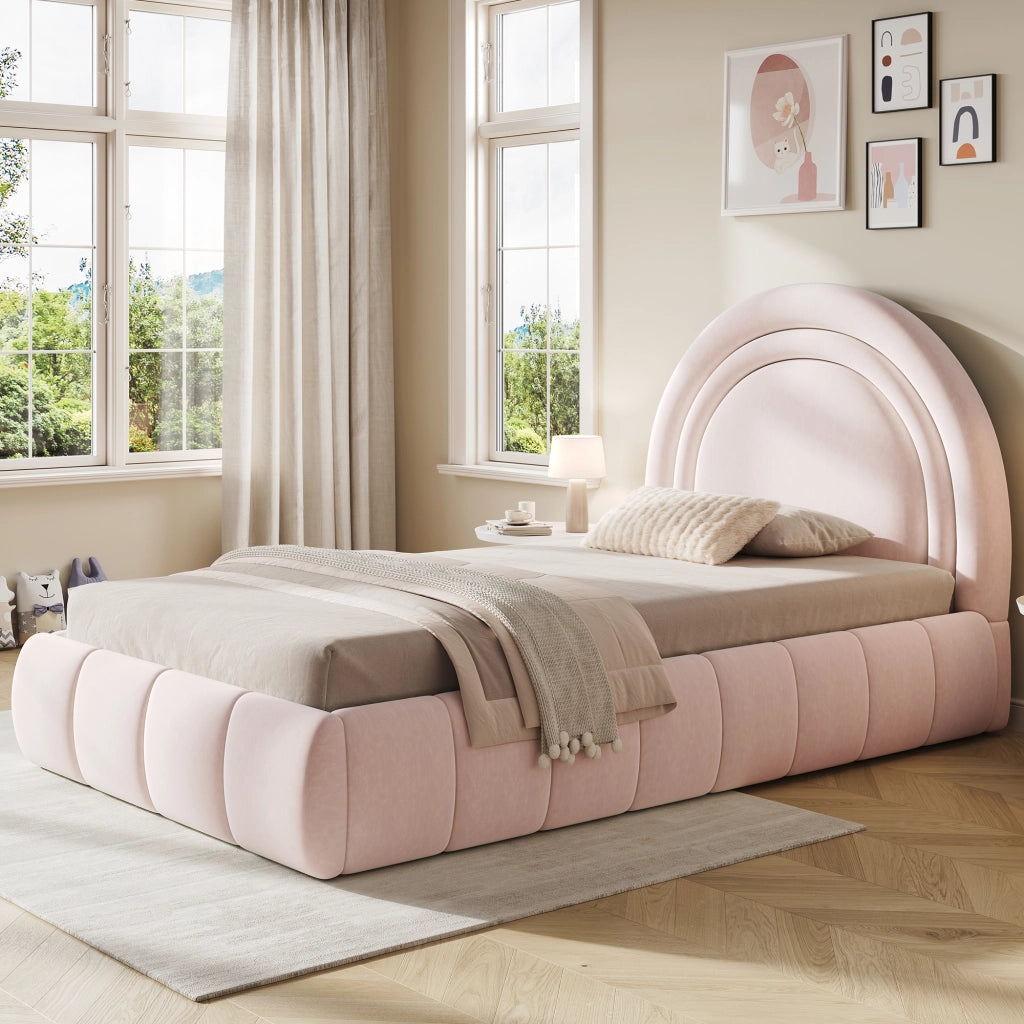 Letto Singolo Contenitore Imbottito ¨C MINIMAL ¨C Velluto Rosa 90x200, Testiera, Rete a Doghe, Idraulico