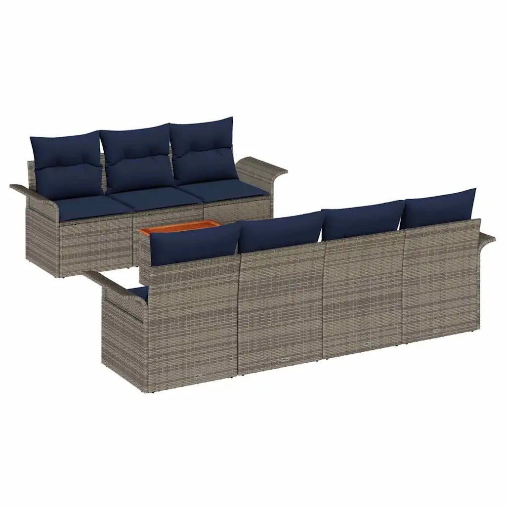 Set Divano da Giardino 8 pcs Grigio e Blu Navy polyrattan