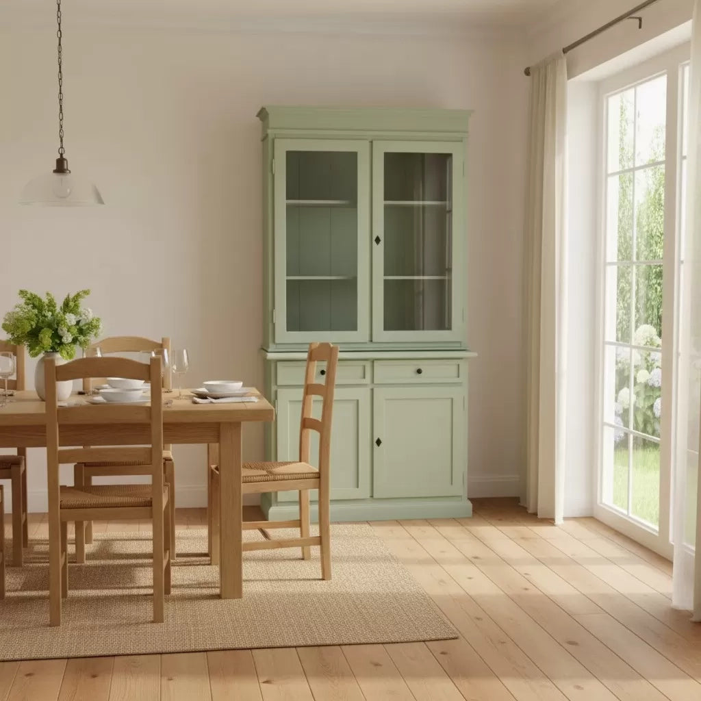 Cristalliera 2 porte 2 cassetti arte povera legno verde salvia 105x42x206 - Mobili 2G