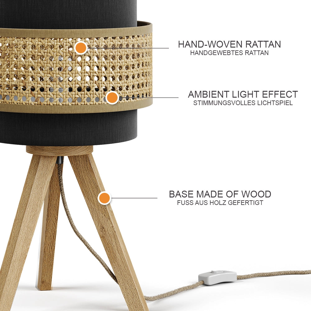 Vicco Lampada da tavolo Rattan/nero 26 x 45 cm con supporto