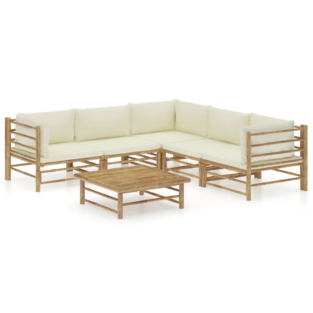 Set Divani da Giardino 6 pz con Cuscini Bianco Crema in BambÃ¹ cod mxl 51545