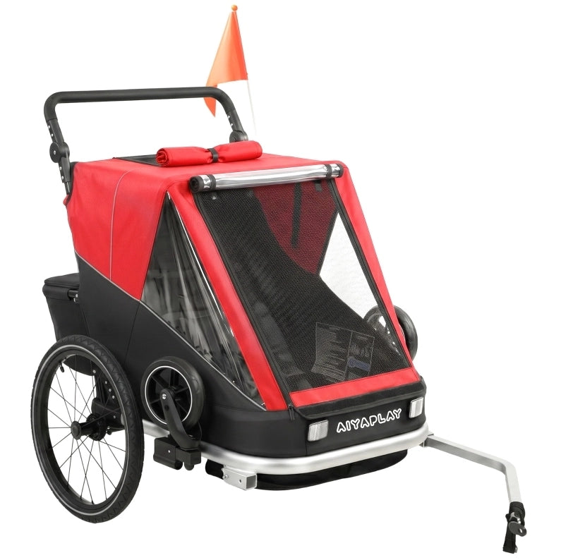 Rimorchio bici 2 in 1 per 2 bambini rosso