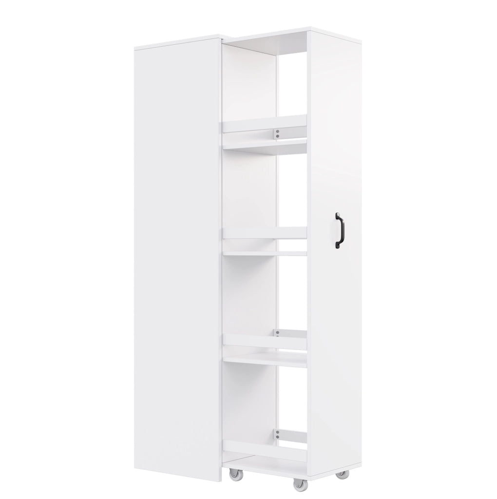 Libreria stretta su ruote 40x30x160;5 cm in MDF bianco