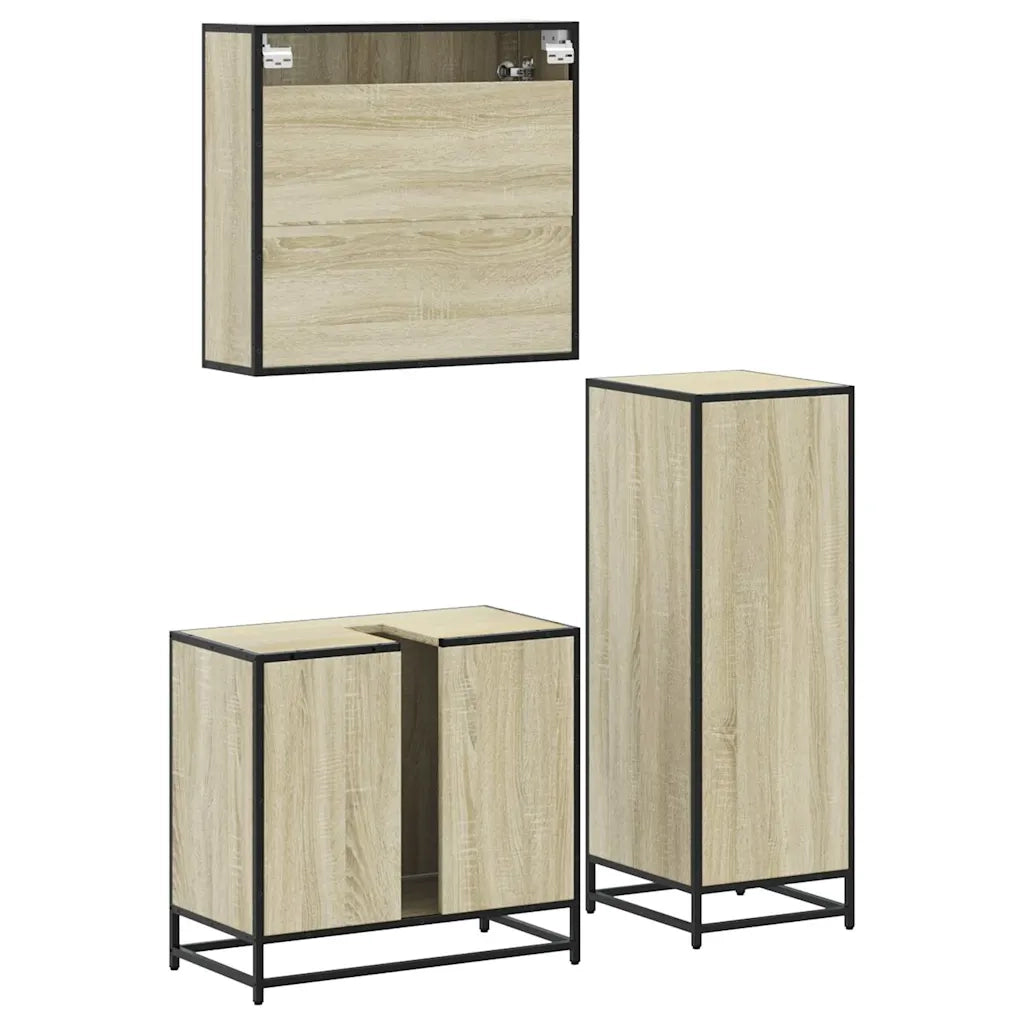 vidaXL Set Mobili da Bagno 3 pz Rovere Sonoma in Legno Multistrato