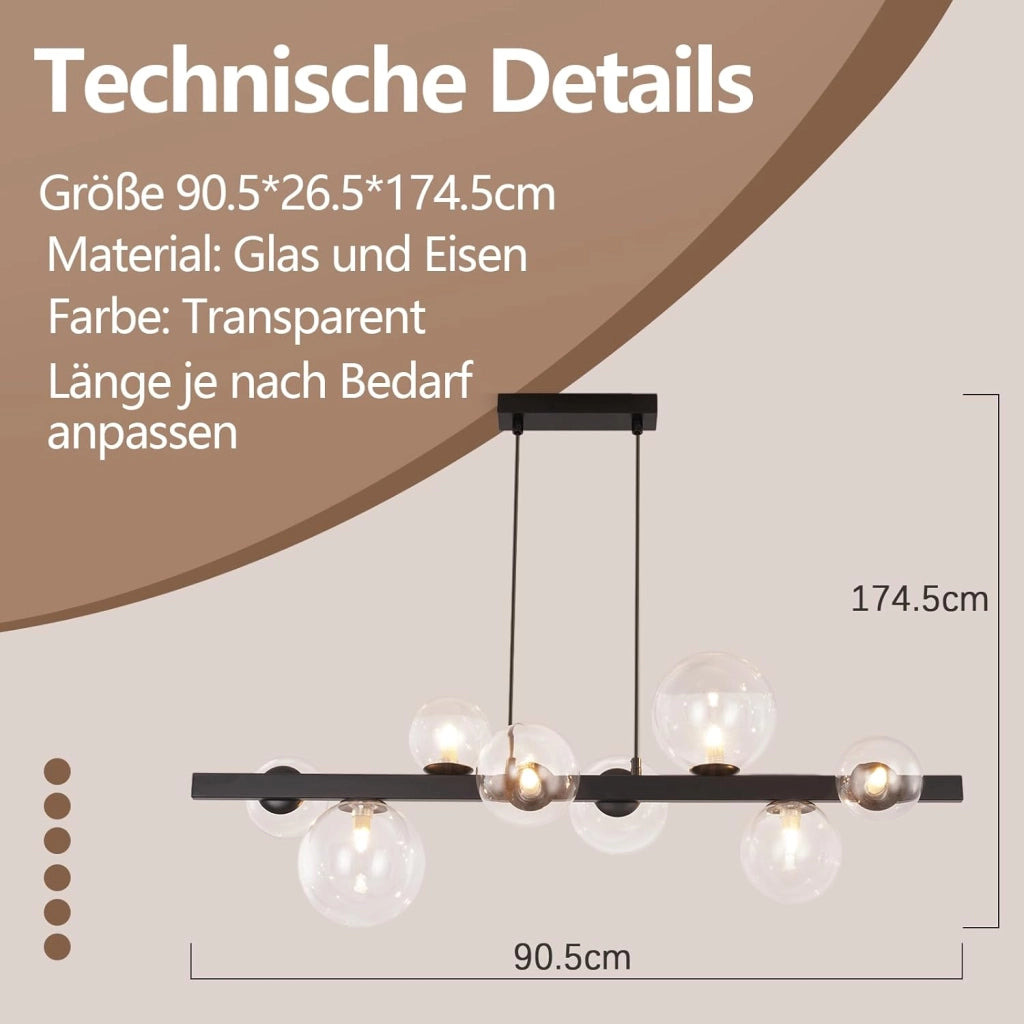 Lampada a sospensione ZMH tavolo da pranzo sospensione soggiorno G9 sospensione 8 lampadine vetro moderno