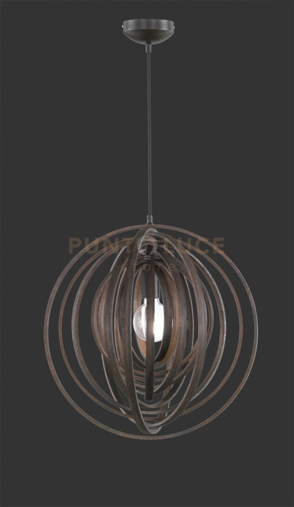 BOOLAN SOSPENSIONE SFERA CERCHI DI LEGNO MARRONE D. 50CM 1 LUCE ATTACCO E27