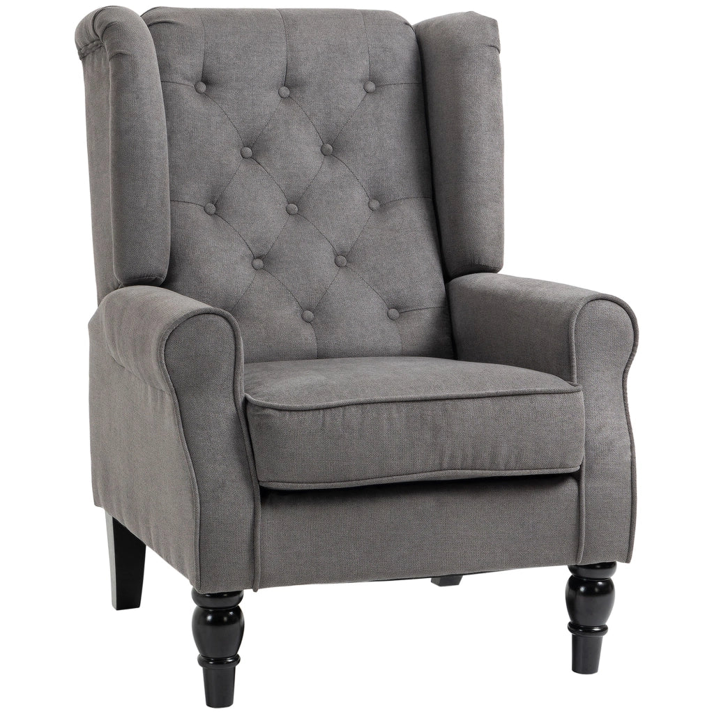 Poltrona da Salotto in Stile Francese 74x86x102 cm con Cuscini Sfoderabili Gambe in Legno Grigio